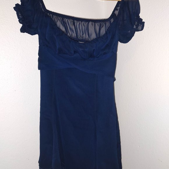 Estrella Dress in Navy Blue Chiffon, size large, Lucy in the Sky - Picture 4 of 6
